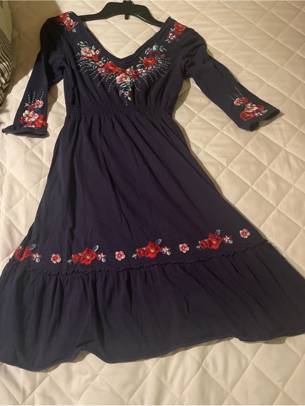 Johnny Was Navy Embroidered Floral Midi Dress - Size XS